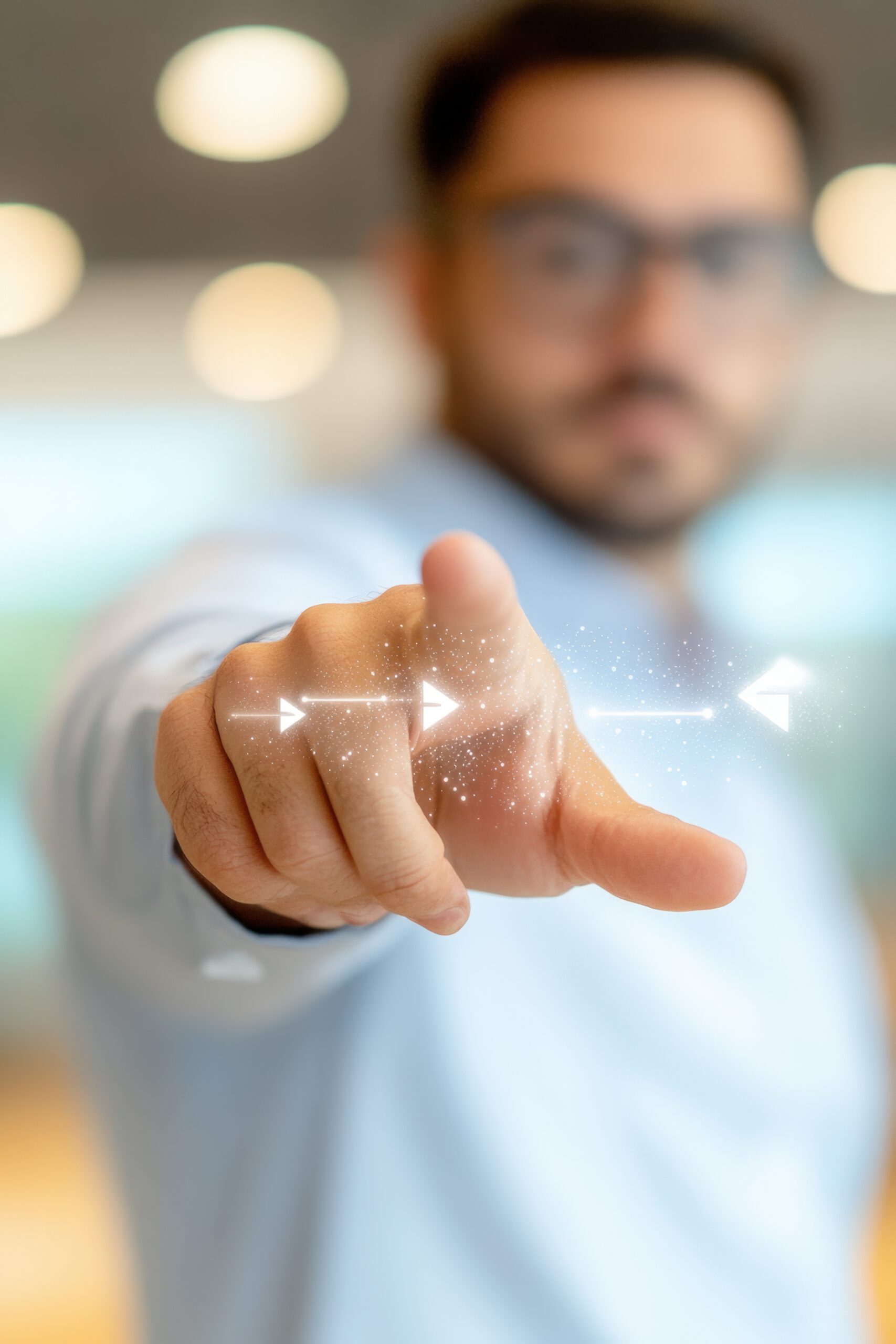 engaged professional showcasing digital interaction in a modern workspace
